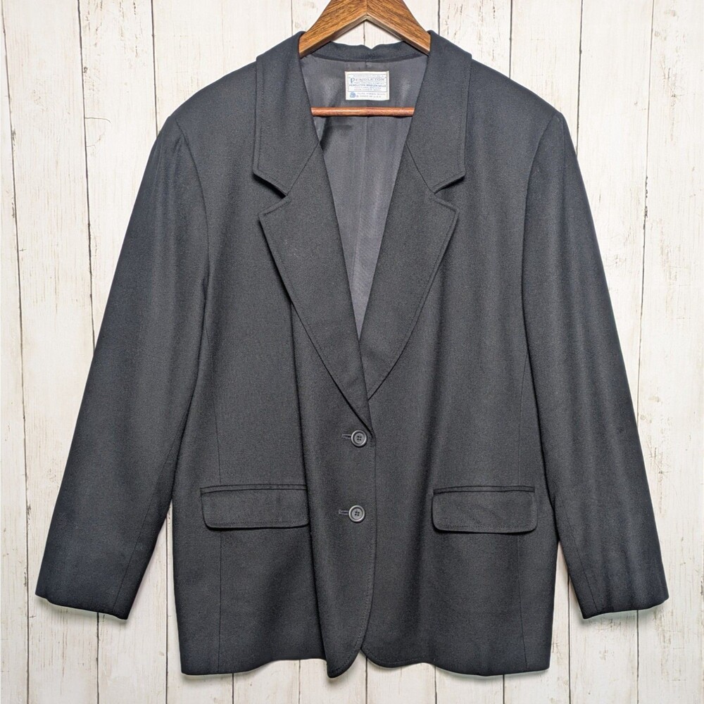 Vintage Pendleton Wool Blazer Womens Size XL Black USA Classic